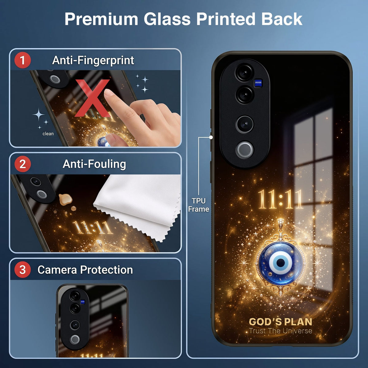 Vivo V40 Pro 5G God’s Plan Evil Eye Acrylic Glass Back Case