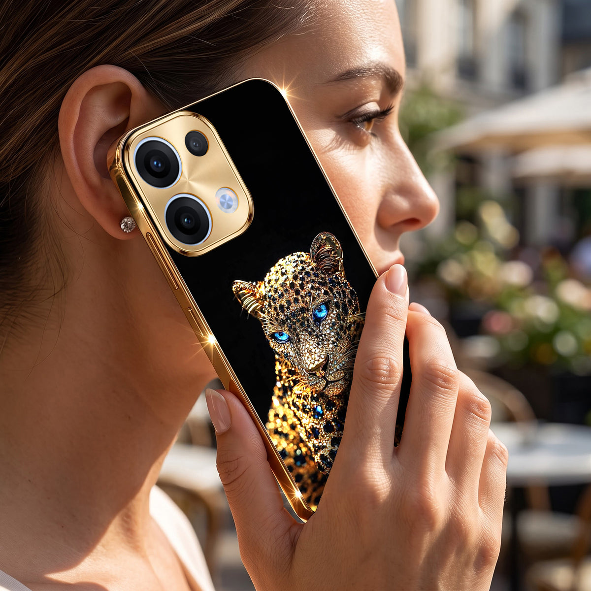 Oppo Reno 13 5G Panther Gold Electroplated Glass Phone Back Case