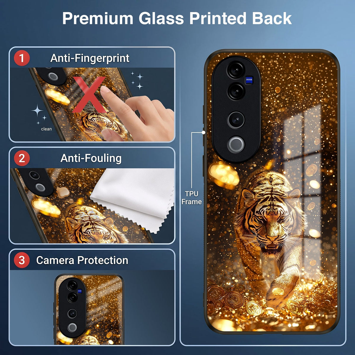 Vivo V40 Pro 5G Luxury Tiger Acrylic Glass Back Case