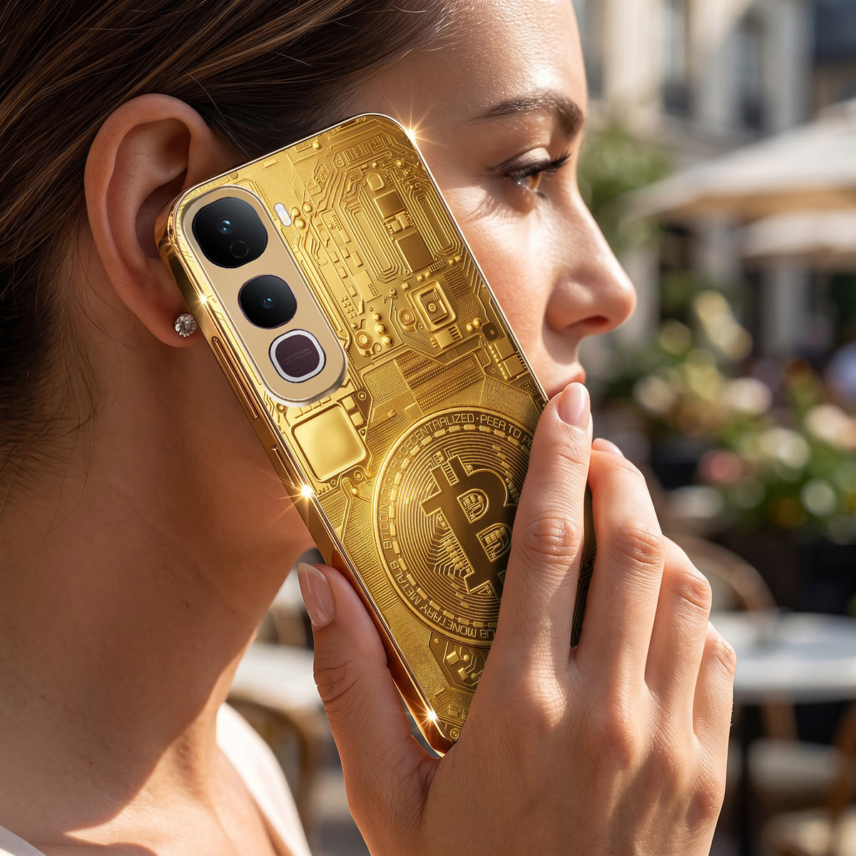 Vivo Y400 Pro 5G Bitcoin Gold Electroplated Glass Phone Back Case