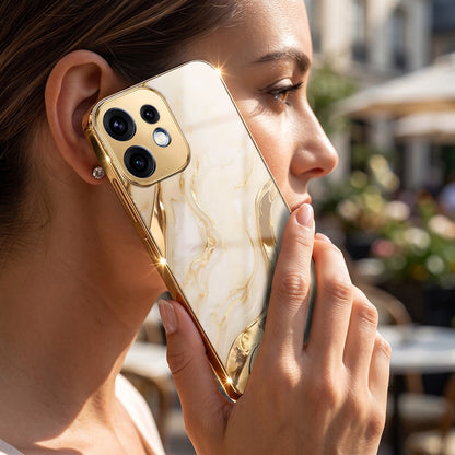 Oppo Reno 16 5G Marvel Texture Gold Electroplated Glass Phone Back Case