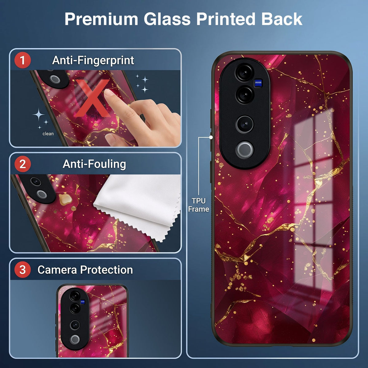 Vivo V40 Pro 5G Luxury Crimson Marble Acrylic Glass Back Case