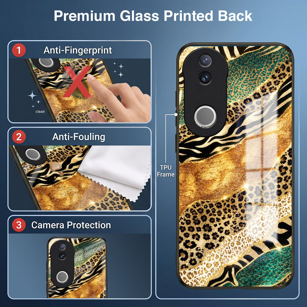 Vivo V50 5G Golden Leopard Acrylic Glass Back Case