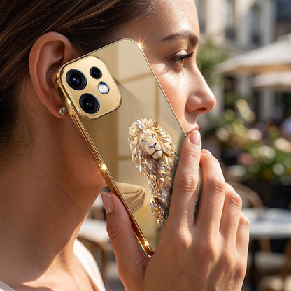 Oppo Reno 16 5G Luxury Lion Gold Electroplated Glass Phone Back Case