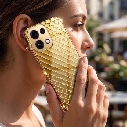 Oppo Reno 16C 5G  Golden Criss Cross Gold Electroplated Glass Phone Back Case