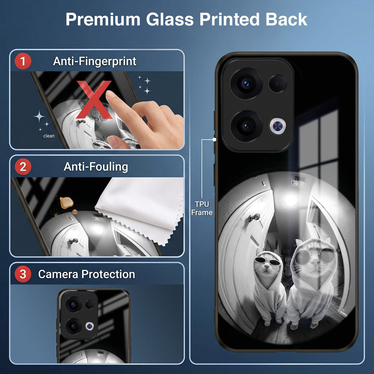 Oppo Reno 13 5G Premium Acrylic Shockproof Glass Back Case (Purrfect Duo)