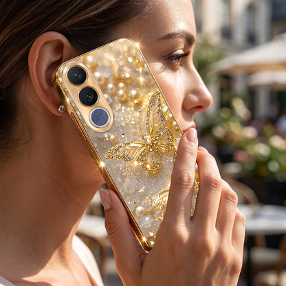 Vivo V70 FE 5G Golden Butterfly Gold Electroplated Glass Phone Back Case