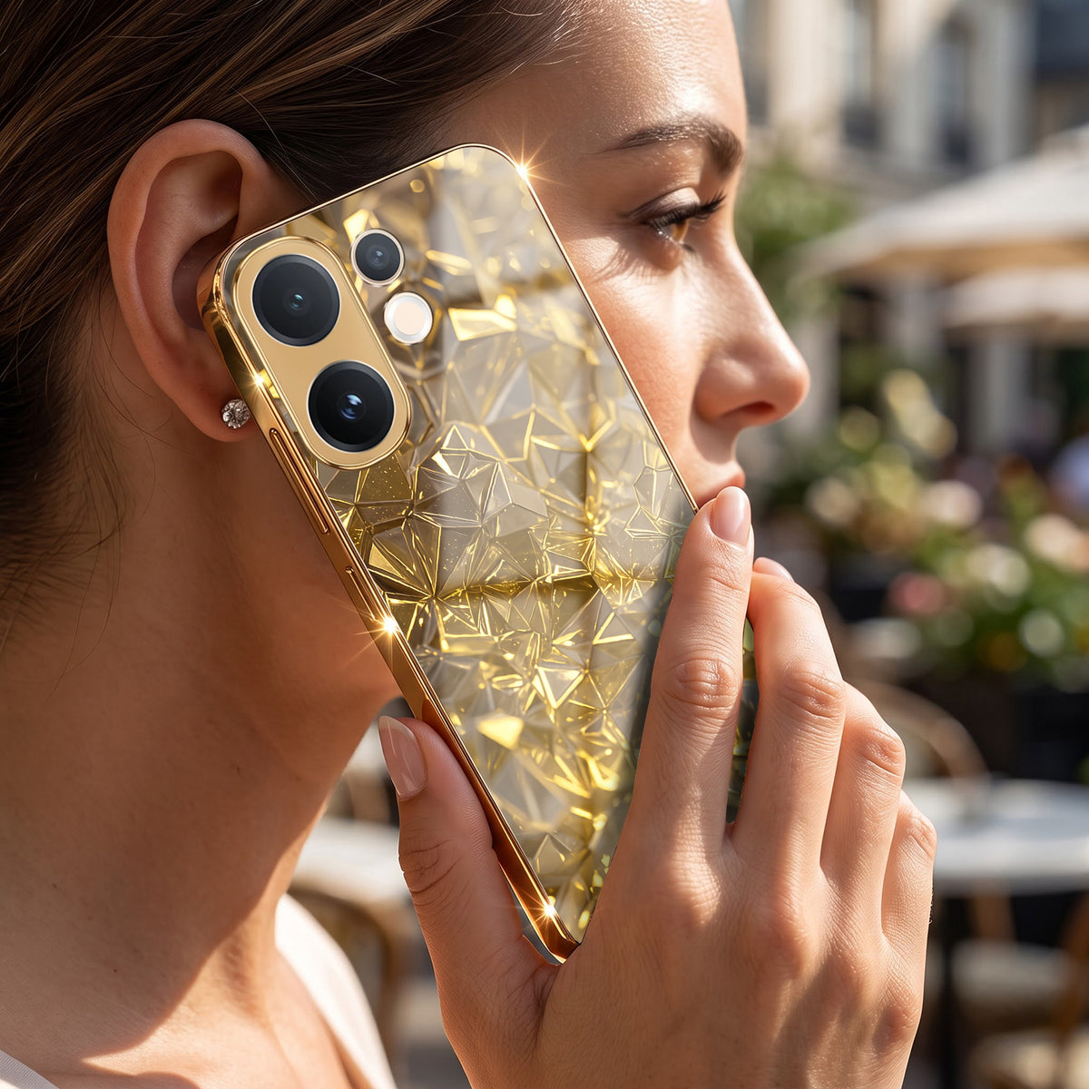 Vivo V60 5G Golden Diamond Shatter Gold Electroplated Glass Phone Back Case