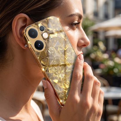 Vivo V60 5G Golden Diamond Shatter Gold Electroplated Glass Phone Back Case