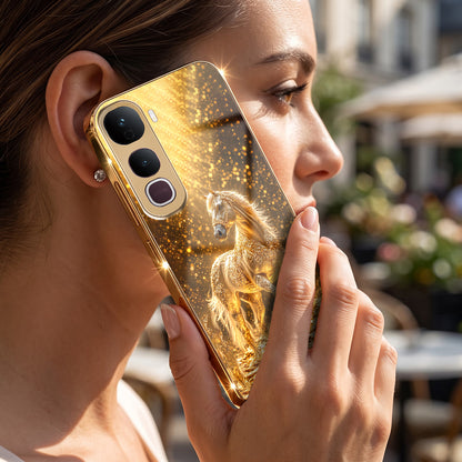 Vivo Y400 Pro 5G Golden Horse Sparkle Gold Electroplated Glass Phone Back Case