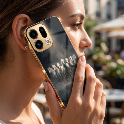Oppo Find X9 5G Running Horses Gold Electroplated Glass Phone Back Case