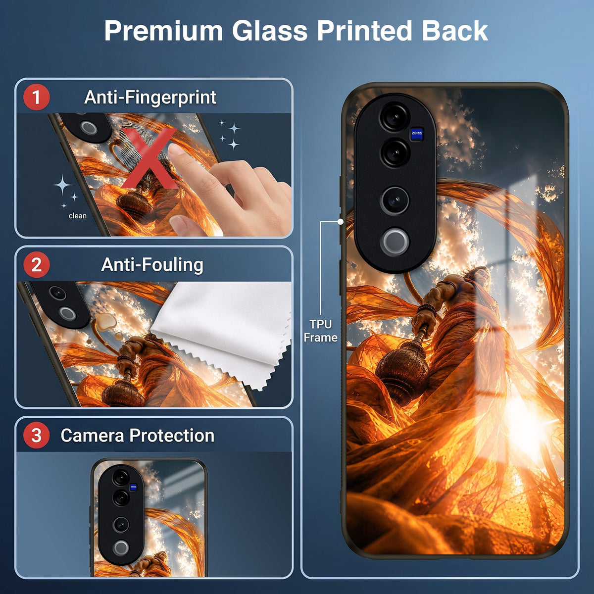 Vivo V40 Pro 5G Divine Hanuman Acrylic Glass Back Case