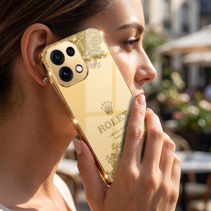 Oppo Reno 16C 5G Rolex Crown Gold Electroplated Glass Phone Back Case