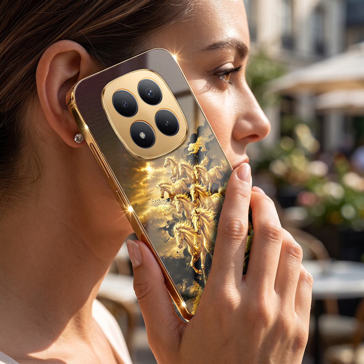 Redmi Note 15 Pro+ 5G Celestial Seven Horses Gold Electroplated Glass Phone Back Case