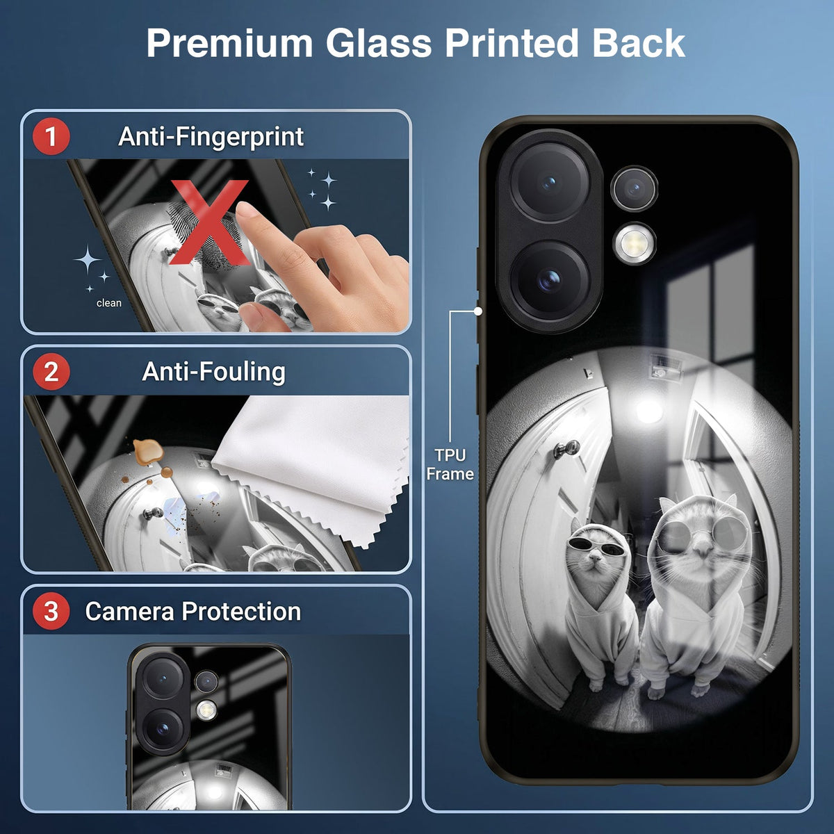 Vivo V60 5G Premium Acrylic Shockproof Glass Back Case (Purrfect Duo)