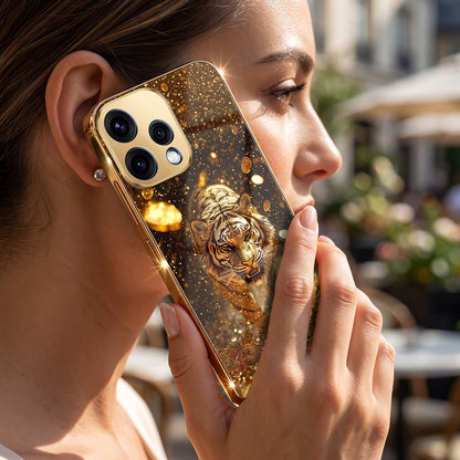 Oppo Reno 15 5G Luxury Tiger Gold Electroplated Glass Phone Back Case