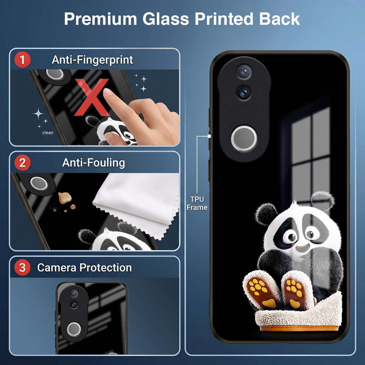 Vivo V50 5G Cute Panda Acrylic Glass Back Case
