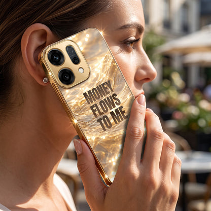 Oppo Reno 14 5G Money Flows To Me Gold Electroplated Glass Phone Back Case