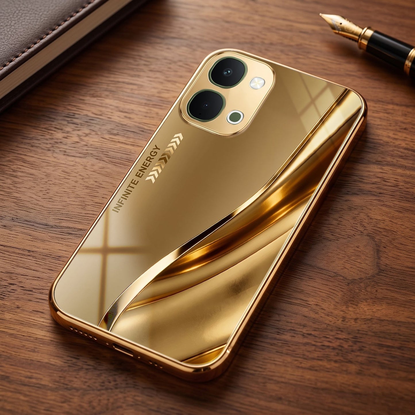 Vivo T5X 5G Luxury Infinity Energy Gold Electroplated Glass Phone Case