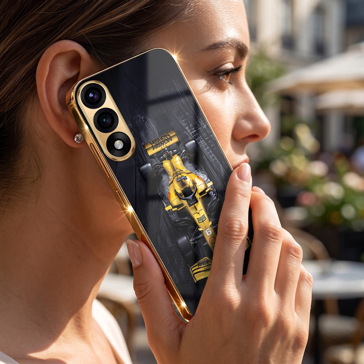 Oneplus Nord 5 5G F1 Racing Car Gold Electroplated Glass Phone Back Case