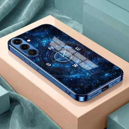 Samsung Galaxy A56 5G Astral Compass Blue Electroplated Glass Phone Back Case
