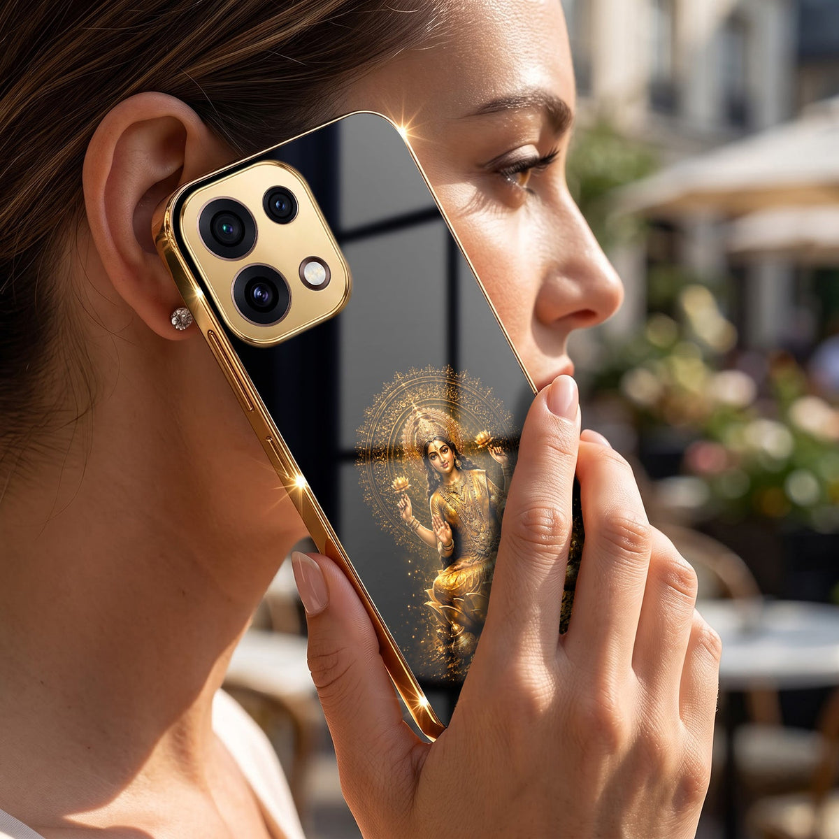 Oppo Reno 16C 5G  Golden Maa Lakshmi Gold Electroplated Glass Phone Back Case