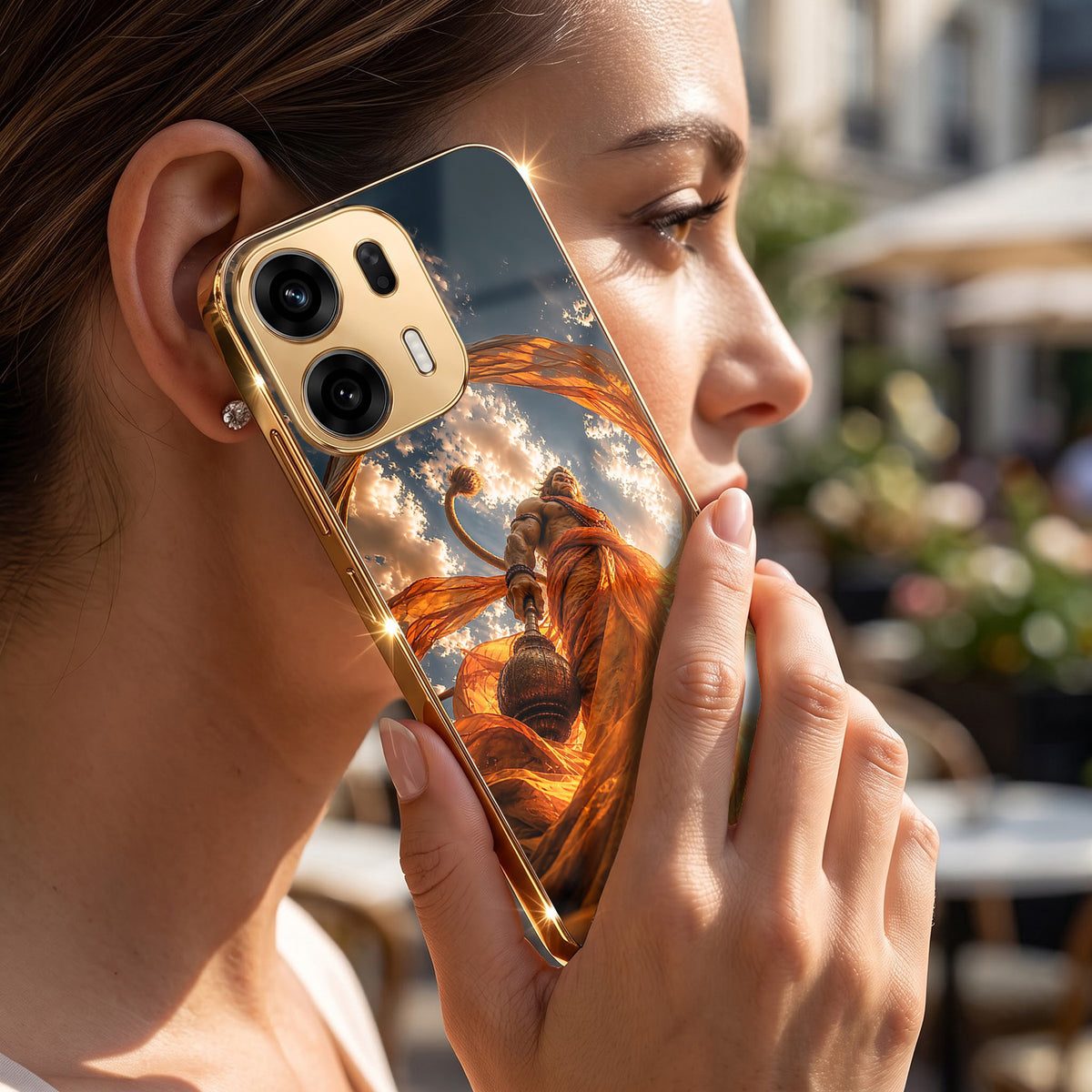 Oppo K14 Plus 5G Divine Hanuman Gold Electroplated Glass Phone Back Case