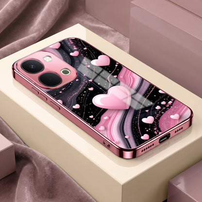 Vivo T5x 5G Love Sparkle Pink Electroplated Glass Phone Back Case