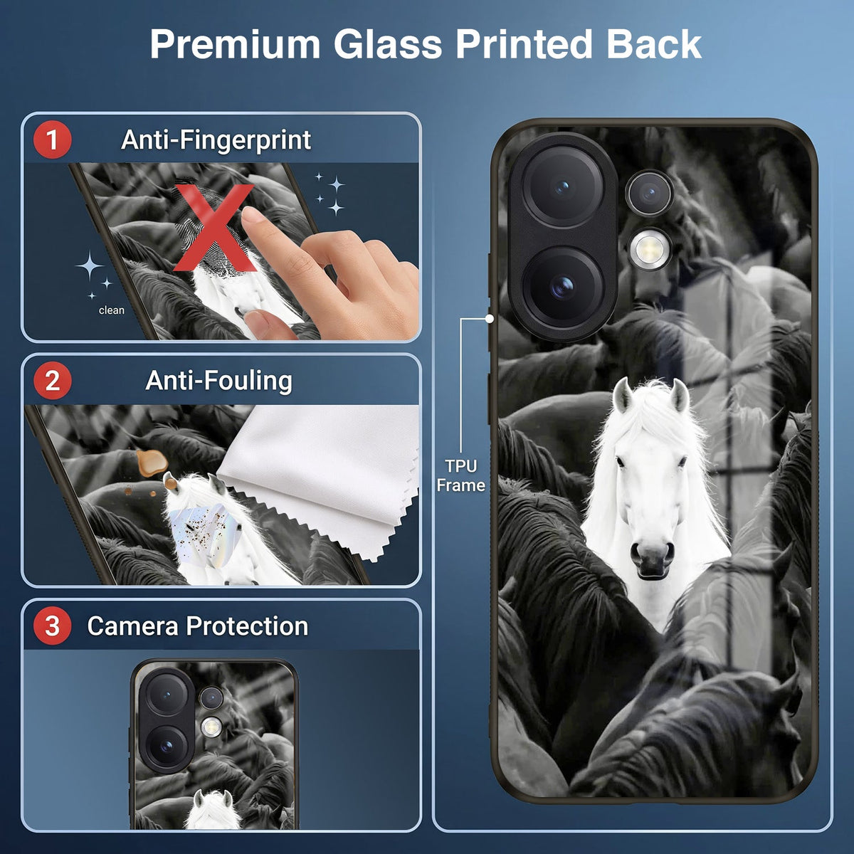 Vivo V60 5G Premium Acrylic Shockproof Glass Back Case (Mystic Stallion)