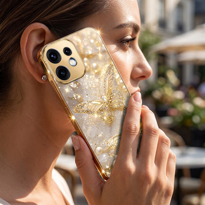 Oppo Reno 16 5G Golden Butterfly Gold Electroplated Glass Phone Back Case