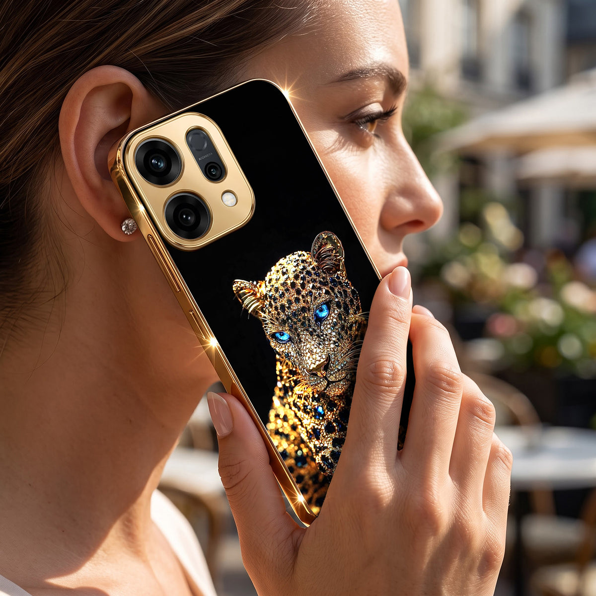 Oppo Reno 14 5G Panther Gold Electroplated Glass Phone Back Case