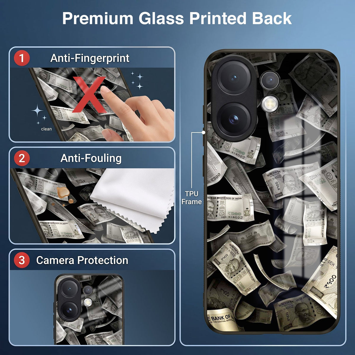 Vivo V60 5G Premium Acrylic Shockproof Glass Back Case (Money Magnet)