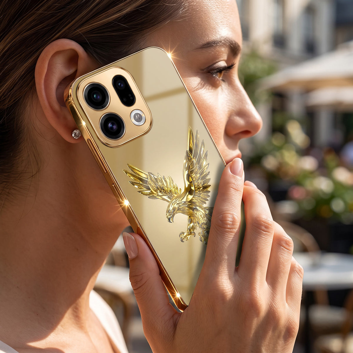 Oppo Find X9 5G Golden Eagle Gold Electroplated Glass Phone Back Case