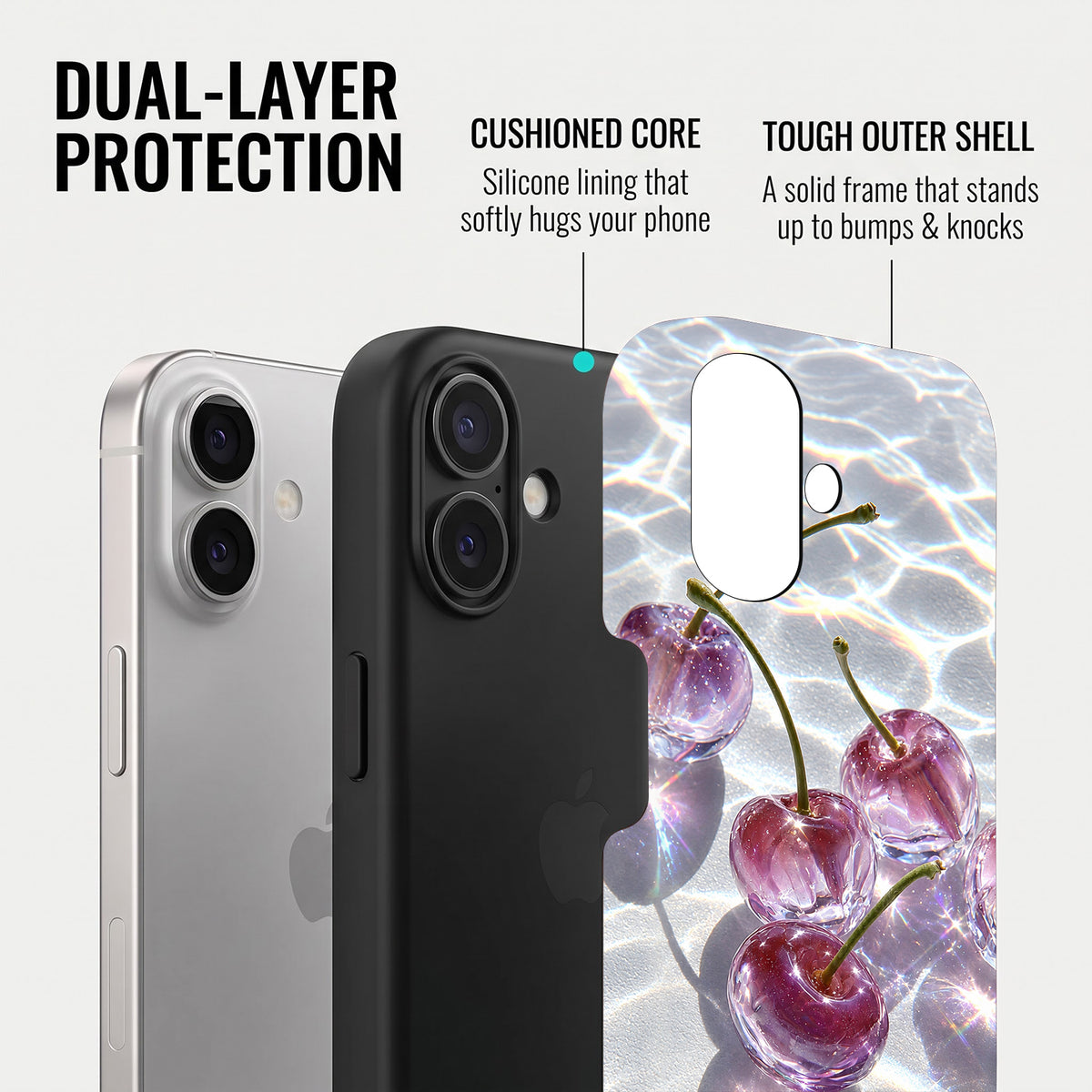 iPhone 16 5G Purple Transparent Cherry Protective Case