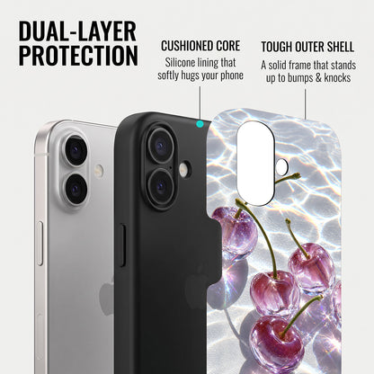iPhone 16 5G Purple Transparent Cherry Protective Case