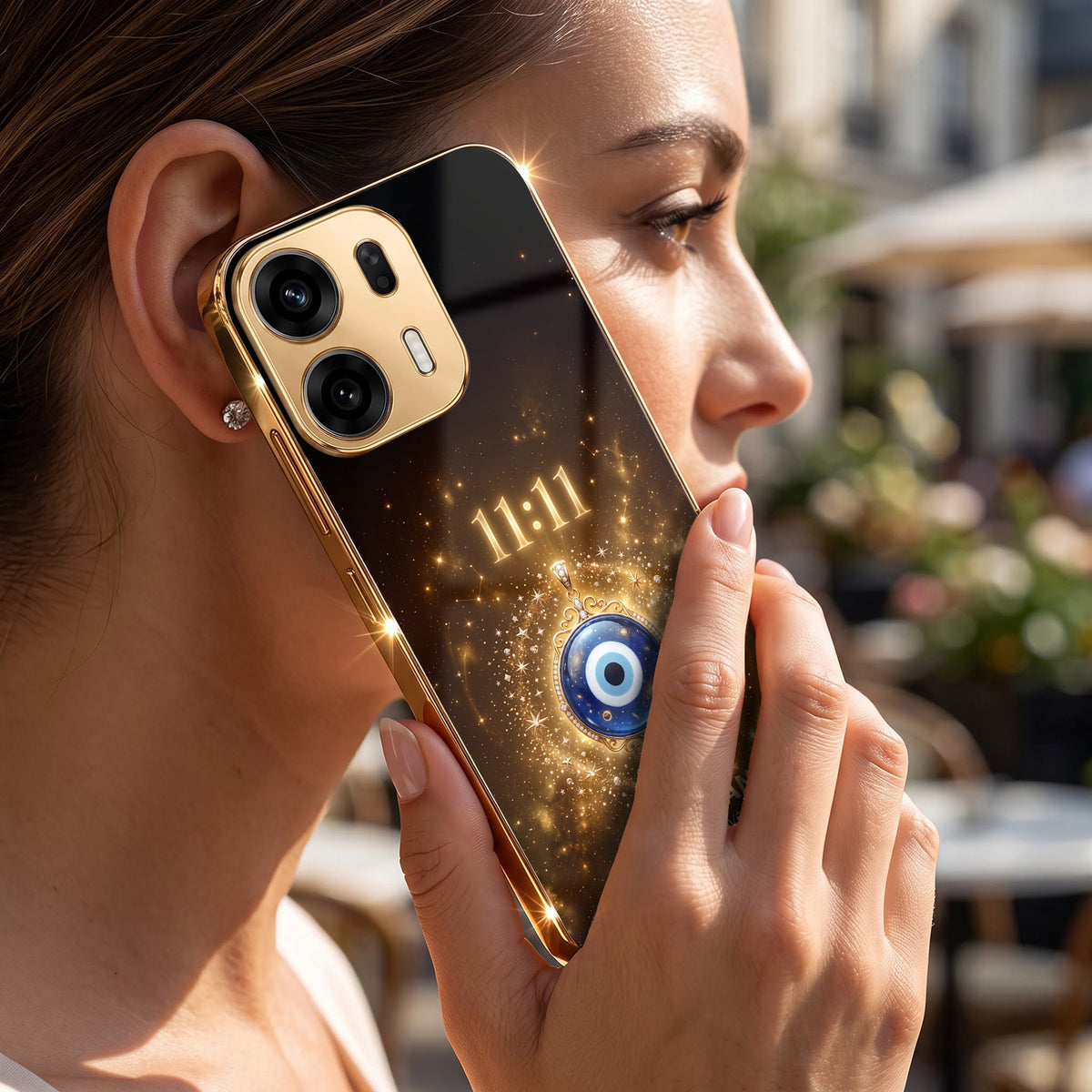 Oppo K14 Plus 5G God’s Plan Evil Eye Gold Electroplated Glass Phone Back Case