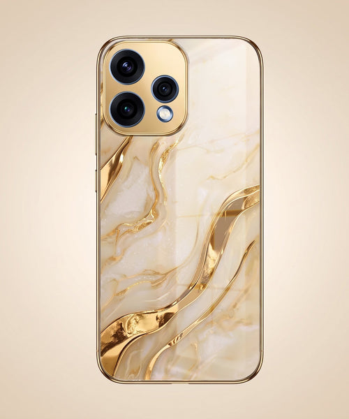 Oppo Reno 15 5G Marvel Texture Gold Electroplated Glass Phone Back Case