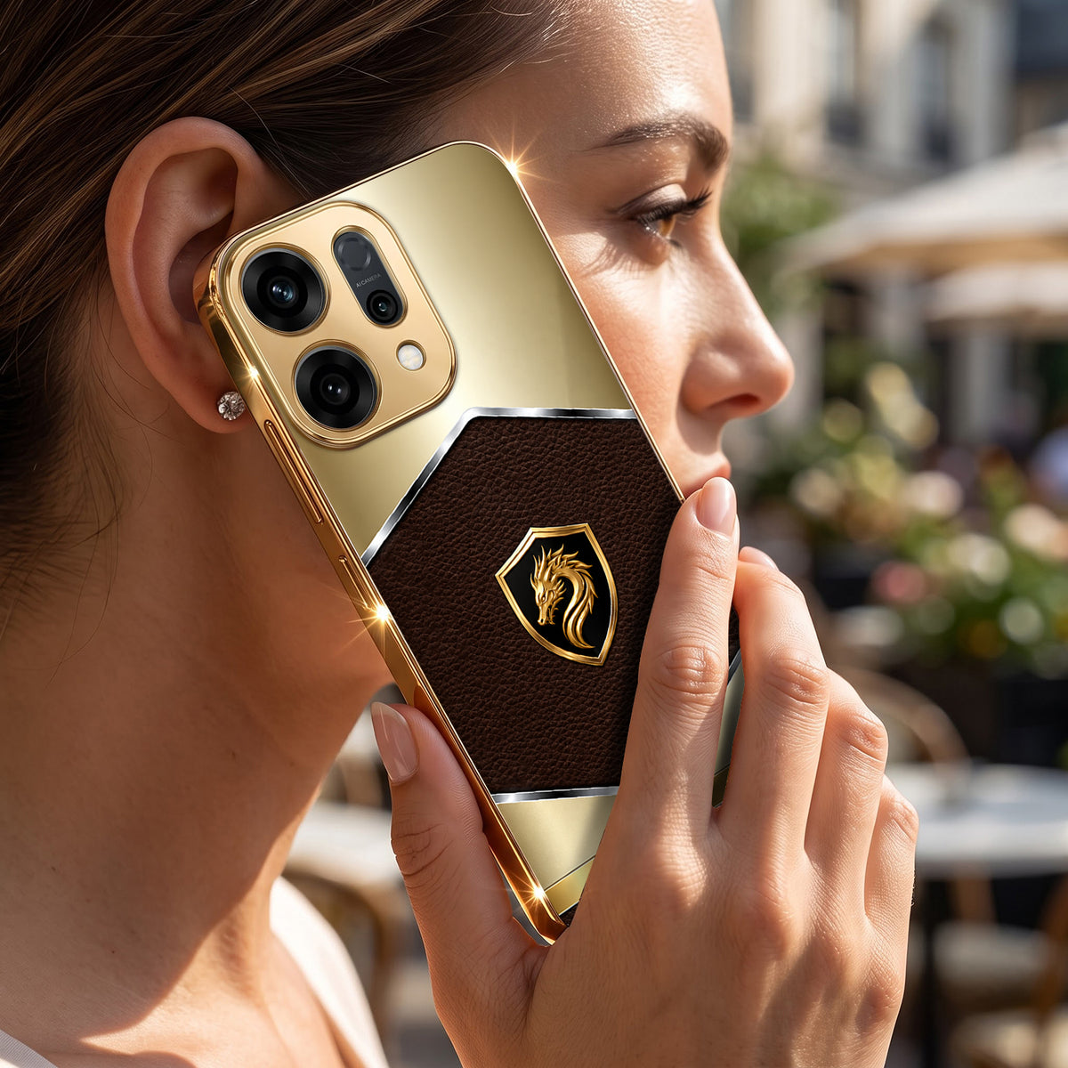 Oppo Reno 14 5G Dragon Crest Gold Electroplated Glass Phone Back Case