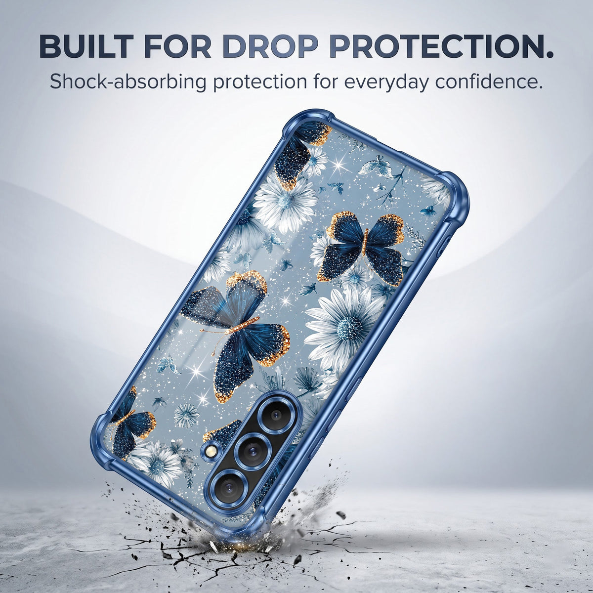 Samsung Galaxy A56 5G Blue Butterfly Floral Airbags Printed Back Case
