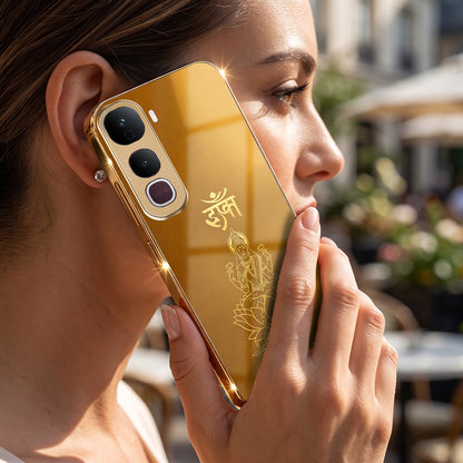 Vivo Y400 Pro 5G Shree Lakshmi Divine Gold Electroplated Glass Phone Back Case