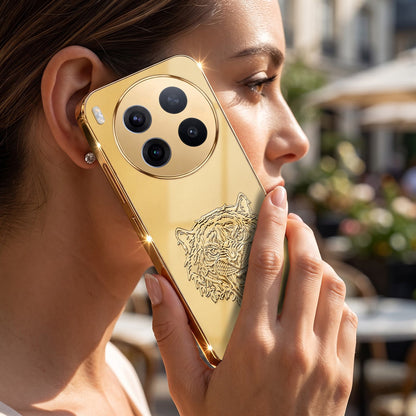 Vivo X300 Pro 5G Golden Tiger Face Gold Electroplated Glass Phone Back Case