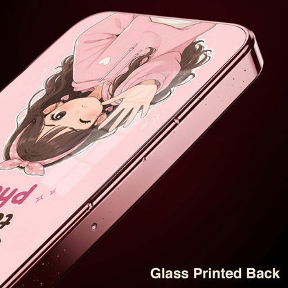 Oppo Reno 14 5G Luxury Anime Girl Pink Electroplated Glass Phone Back Case