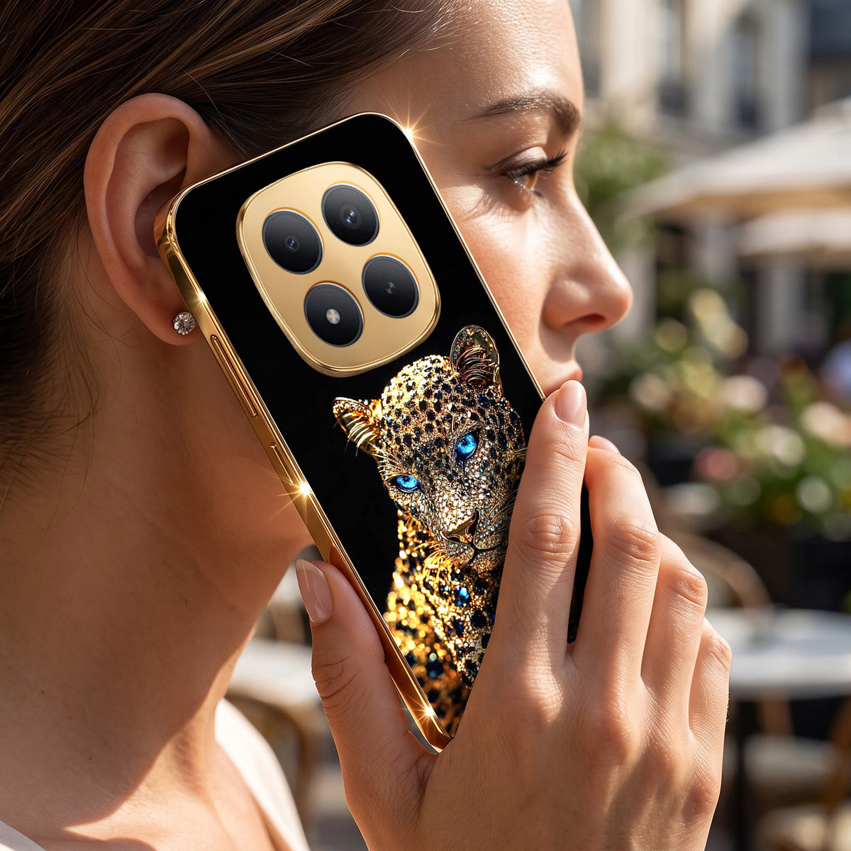 Redmi Note 15 Pro+ 5G Panther Gold Electroplated Glass Phone Back Case