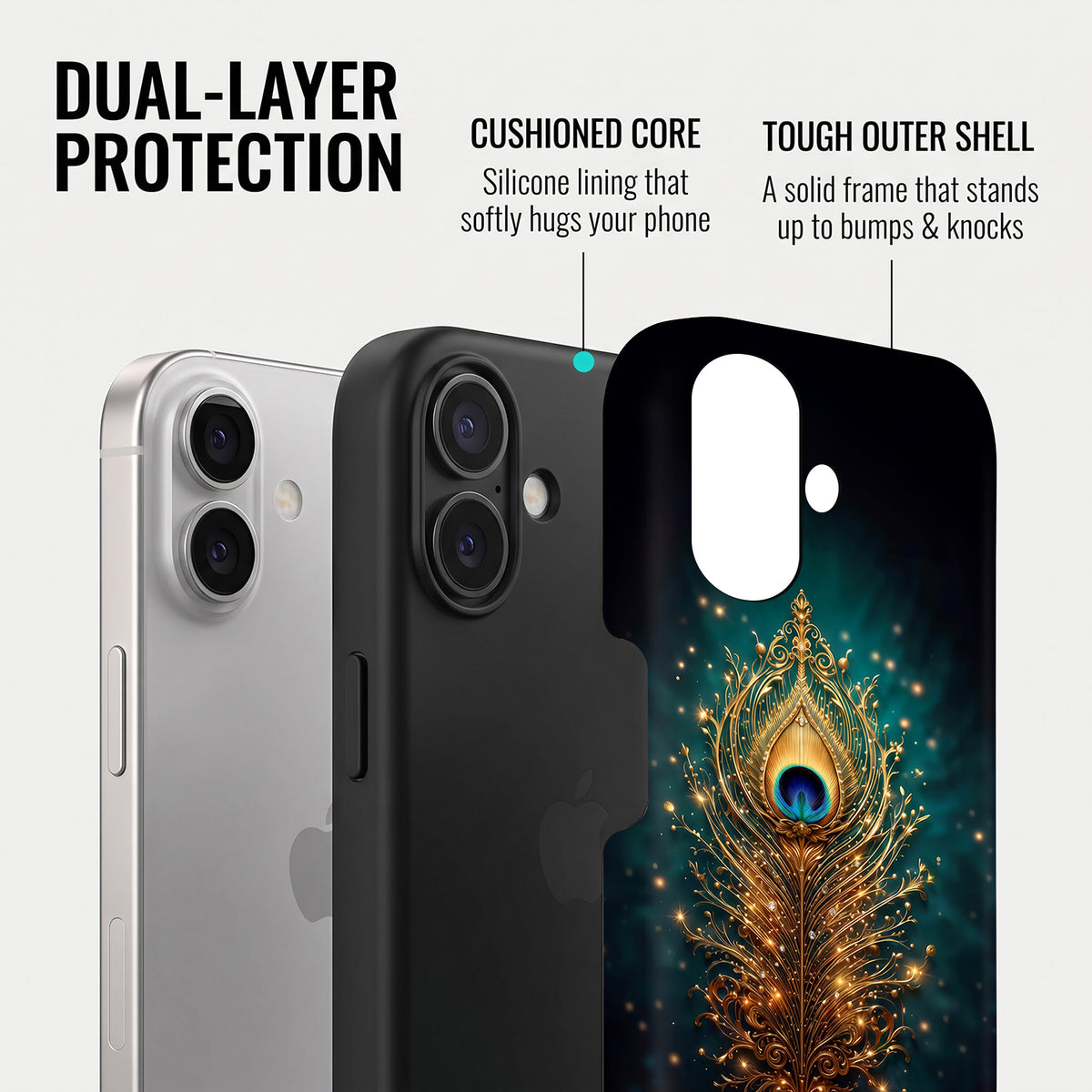 iPhone 16 5G Golden Peacock Feather Protective Case