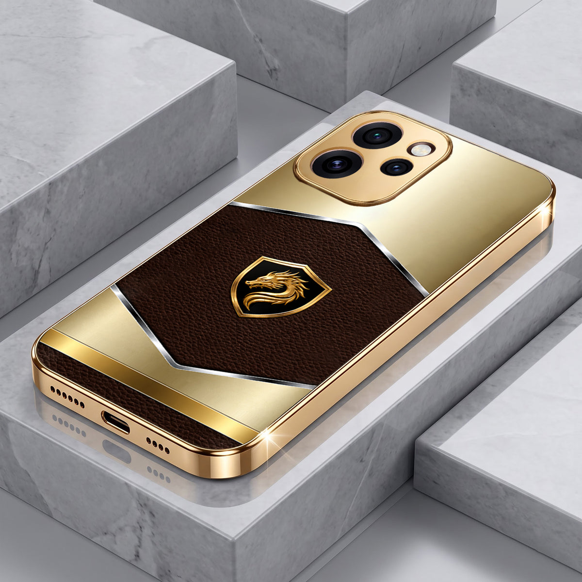 Oppo Reno 15 Pro Mini 5G Dragon Crest Gold Electroplated Glass Phone Back Case