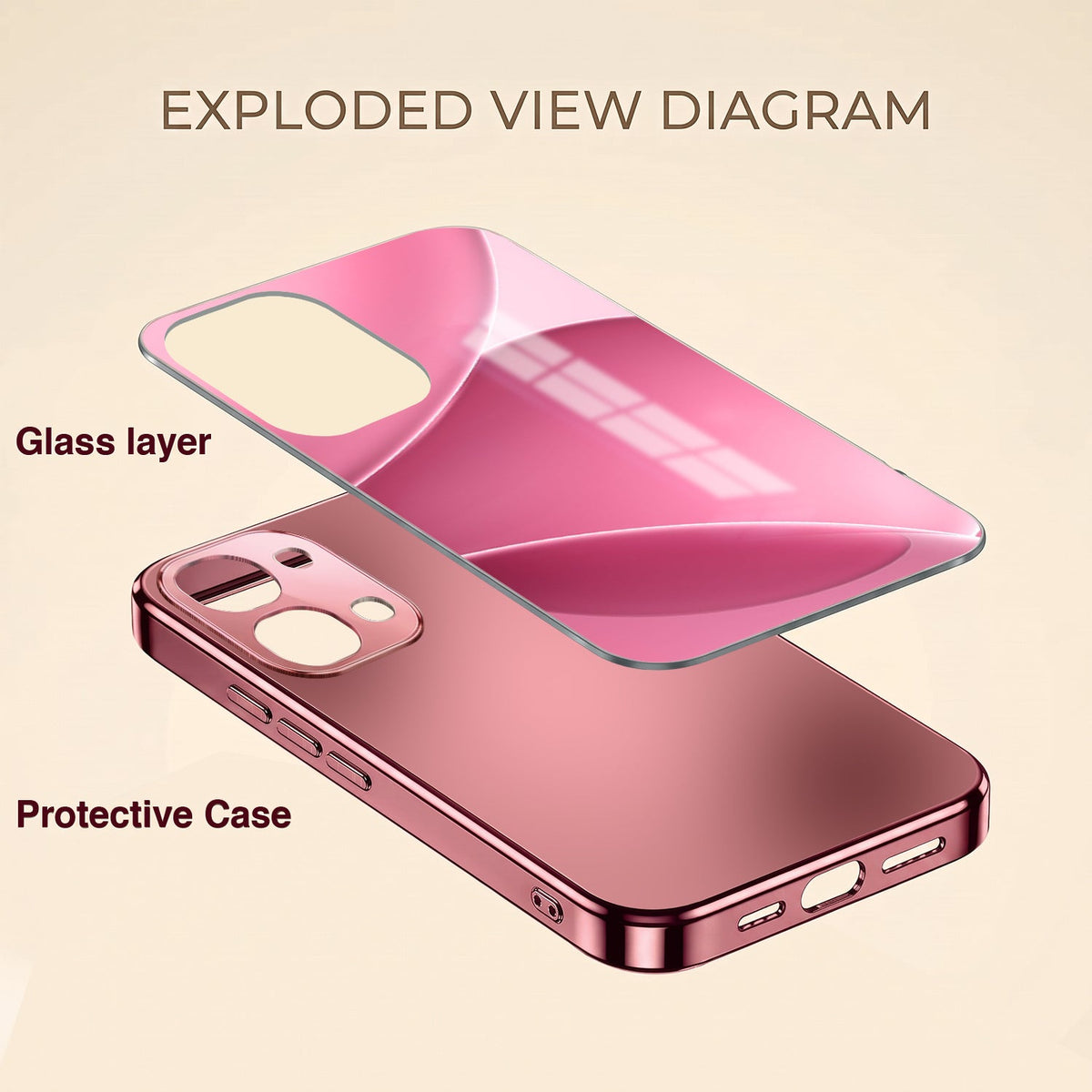 Vivo T5x 5G Luxury Glossy Wave Pink Electroplated Glass Phone Back Case