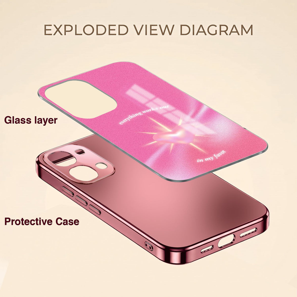Vivo T5x 5G Luxury Shree Radha Pink Electroplated Glass Phone Back Case