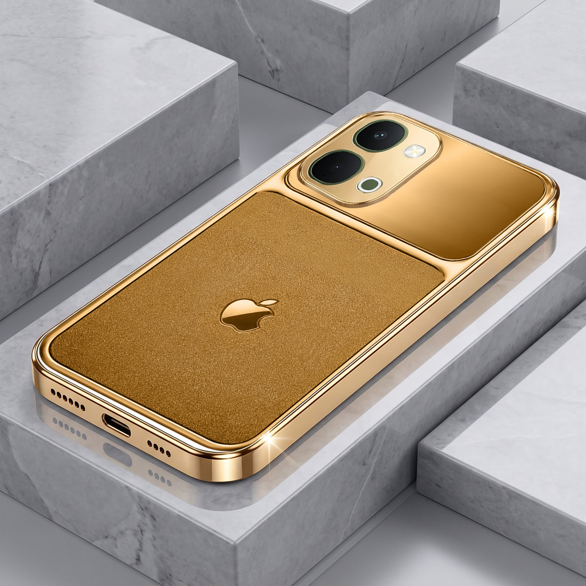 Vivo T5x 5G Royal Touch Apple Gold Electroplated Glass Phone Back Case
