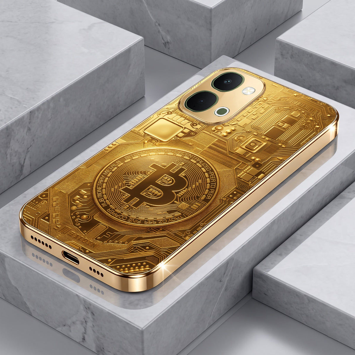 Vivo T5x 5G Bitcoin Gold Electroplated Glass Phone Back Case