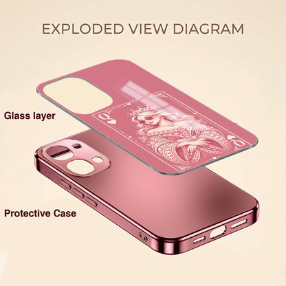 Vivo T5x 5G Luxury Royal Queen Pink Electroplated Glass Phone Back Case